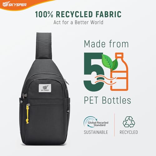SKYSPER Sling Bag RFID Anti-Theft Crossbody Bag Recycled Travel Cross Body Bag Shoulder Sling Daypack - color: Black