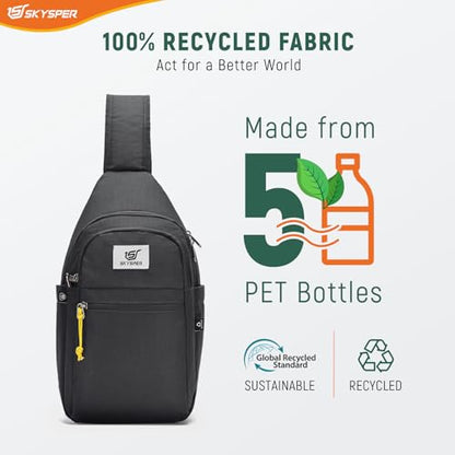 SKYSPER Sling Bag RFID Anti-Theft Crossbody Bag Recycled Travel Cross Body Bag Shoulder Sling Daypack - color: Black