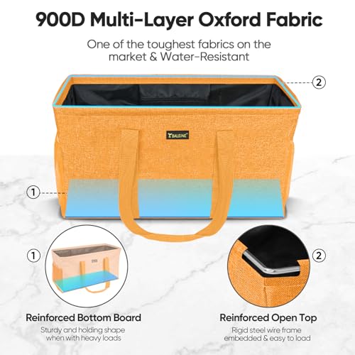 BALEINE Extra Large Utility Tote Bag with Reinforced Wire Frame, Reusable Grocery Bag for Shopping, Picnic (Yellow, 22''x12''x10'') - color: Yellow, size: 22''x12''x10''