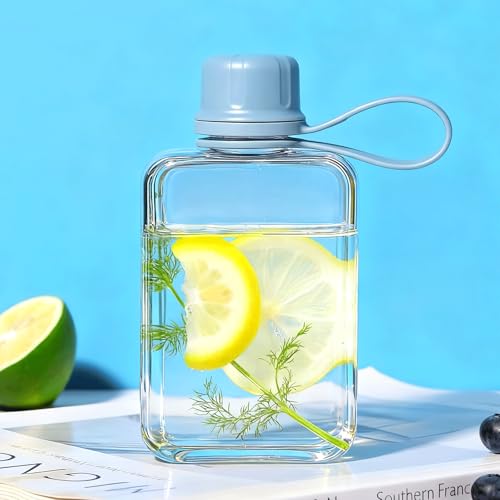 8.2 oz/240 ml Flat Travel Water Bottle, BPA Free Tritan Reusable Plastic Water Bottles Square Plastic Flask Pocket for Camping, Fitness, Outdoor Sports, Fits Purse and Pocket（Blue） - color: Blue
