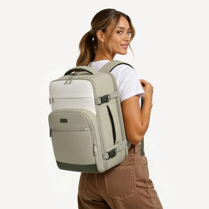 mibasies 30L Travel Backpack for Women & Men: Flight Approved Carry On Backpack, TSA Personal Item Bag with Water Bottle Pocket, Weekender Essentials Backpacks fits 15.6" Laptop - Green White - color: Green White, size: Large