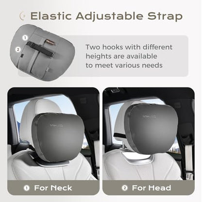 Coverado Leather Car Headrest Pillow Car Neck Pillow with Adjustable Strap, Head Support Rest Driver Relax Head Muscles Relieve Driving Fatigue, Breathable & Removable Cover, Gray - color: Gray, size: 1 Piece