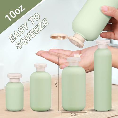 ASEVAT 10oz 4Pcs Green Plastic Refillable Travel Shampoo and Conditioner Bottles Plastic Refillable Travel Shampoo Bottles with Flip Cap Shampoo and Conditioner Dispenser - color: Green, size: 10oz