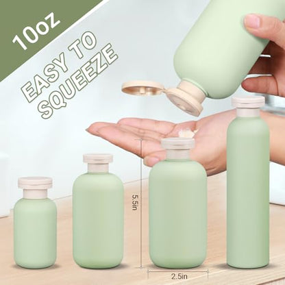 ASEVAT 10oz 4Pcs Green Plastic Refillable Travel Shampoo and Conditioner Bottles Plastic Refillable Travel Shampoo Bottles with Flip Cap Shampoo and Conditioner Dispenser - color: Green, size: 10oz