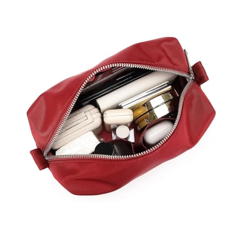 Organizer Bag Lightweight Cosmetic Bag with Ring Clasp Perfect Travel Makeup Bag for Women nylon Stand Up Design (Burgundy Red/Nylon) - color: Burgundy Red/Nylon