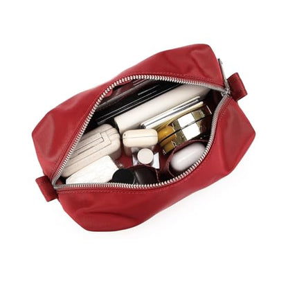 Organizer Bag Lightweight Cosmetic Bag with Ring Clasp Perfect Travel Makeup Bag for Women nylon Stand Up Design (Burgundy Red/Nylon) - color: Burgundy Red/Nylon