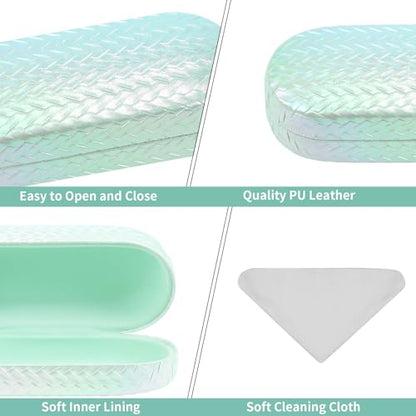 PERFECTSIGHT Sunglasses Case, Large Hard Shell Glasses Case, Cute PU Leather Protective Eyeglasses Case for Women Men - color: Gradient Light Green