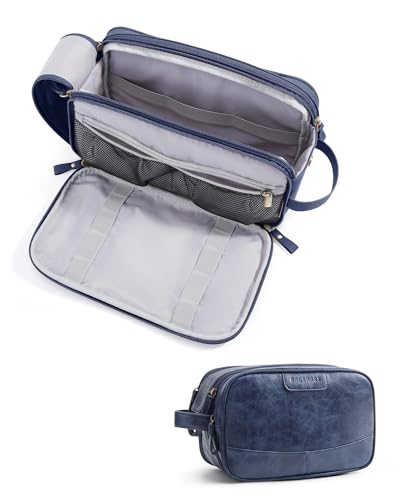 BAGSMART Medium Toiletry Bag for Men, PU Leather Travel Bag for Toiletries, Dopp Kit Water Resistant Shaving Bag for Bathroom Shower-Navy Blue - color: Navy Blue, size: Medium-5L