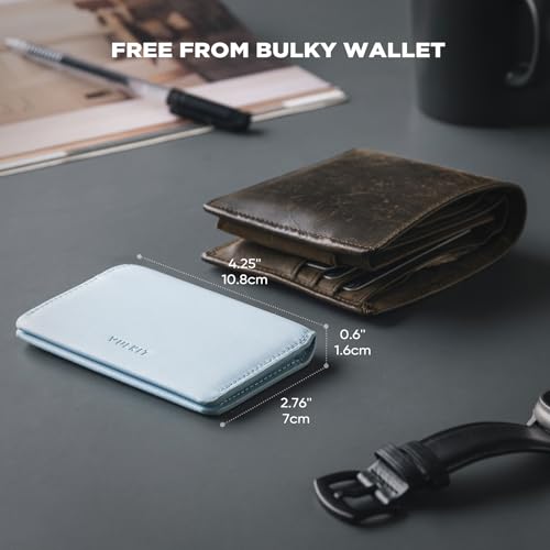 VULKIT Slim Minimalist Card Holder RFID Blocking Leather Credit Card Holder Front Pocket Wallet Magnetic Closure - color: Sky Blue