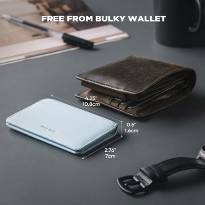 VULKIT Slim Minimalist Card Holder RFID Blocking Leather Credit Card Holder Front Pocket Wallet Magnetic Closure - color: Sky Blue