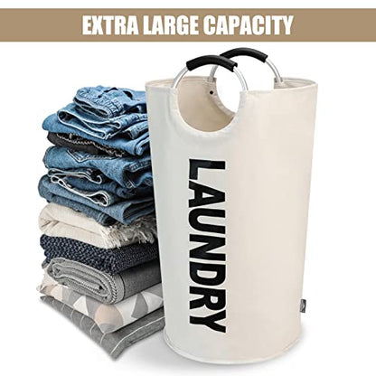 DOKEHOM 90L Large Laundry Basket, Collapsible Laundry Bag, Freestanding Tall Clothes Hamper, Foldable Washing Bin (Beige) - color: Beige, size: 90L