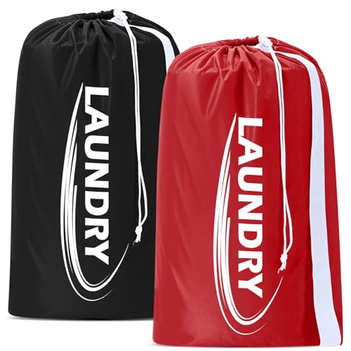 Sylfairy 2 Pack XL Laundry Bag with Strap,Heavy Duty Travel Laundry Bag,Rip-Stop Dirty Clothes Shoulder Bag with Drawstring,Easy Fit a Laundry Hamper or Basket Travel Essentials - color: Black+Red