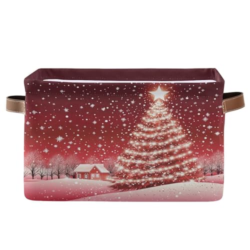 Christmas Tree Red Storage Basket with Waterproof Liner and PU Handles Xmas Winter Snow Scene Storage Bins Boxes 14.2" Collapsible Decorative Organizer Baskets for Bedroom Closet Office 1 Pack - color: Christmas red, size: 1 Pack