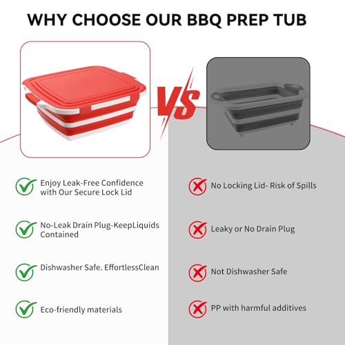 XUDAKAIXIN Collapsible BBQ Prep Tub for Meal Prep, Marinating,Food Storage, picnics, camping, barbecues,cutting fruits and vegetables - Includes Cutting Board and Locking Lid,(X-Large) Red - color: (X-Large)Red