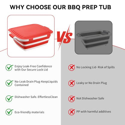 XUDAKAIXIN Collapsible BBQ Prep Tub for Meal Prep, Marinating,Food Storage, picnics, camping, barbecues,cutting fruits and vegetables - Includes Cutting Board and Locking Lid,(X-Large) Red - color: (X-Large)Red