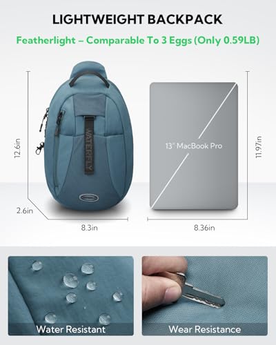 WATERFLY Small Crossbody Sling Backpack: RFID Blocking Anti Theft Sling Bag Travel Daypack Man Woman - color: Blue