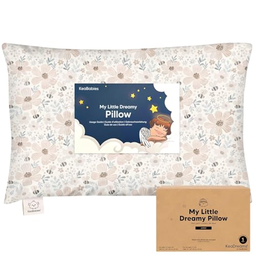 KeaBabies Organic Toddler Pillow with Pillowcase, Jumbo 14X20 - Soft Cotton Toddler Pillows for Sleeping - Machine Washable - Perfect for Travel, Toddler Bed Set (Flora Vale) - color: Flora Vale