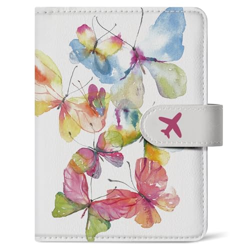 Passport Holder for Travel Essentials, RFID Blocking Leather Cover Wallet with Magnetic Closure, Aesthetic & Cute Passport Book Case for Women and Men - Butterfly - color: P.Butterfly