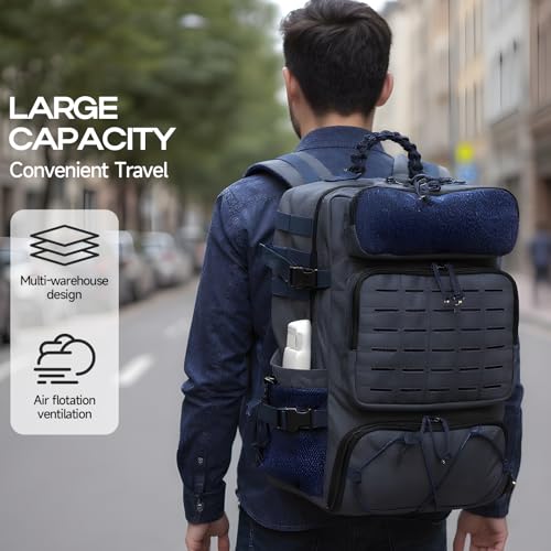 35l 1000D waterproof material,Tactical Backpack for Men and Women, Military Backpack with Shoe Compartment, Travel Hiking Hunting Gear Bag with Molle System, Blue - color: Navy Blue 35l