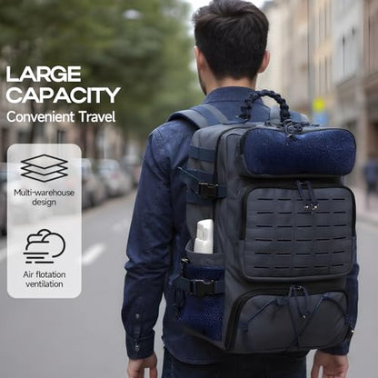 35l 1000D waterproof material,Tactical Backpack for Men and Women, Military Backpack with Shoe Compartment, Travel Hiking Hunting Gear Bag with Molle System, Blue - color: Navy Blue 35l