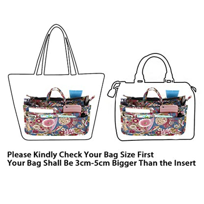 BTSKY Printing Handbag Organizers Inside Purse Insert-High Capacity 13 Pockets Bag Tote Organizer with Handle Sunflower - color: Blue+Pink