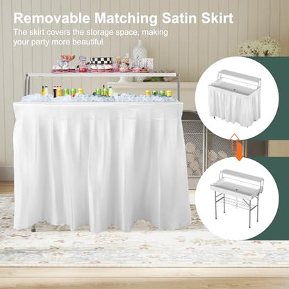 Ice Cooler Table with Drain, Two-Tier Plastic Folding Tables, with Removable Matching Skirt and Shelf, Indoor Outdoor Use for Party Camping Picnic Fishing Cleaning, 440 lbs Capacity - style: Fish cleaning ice table two tier