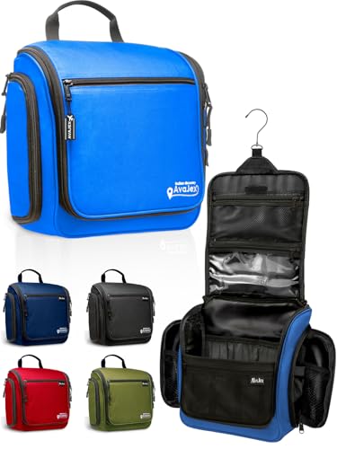 Travel Toiletry Bag for Men and Women - (10.6”x10.6”x3.2”) Large Hanging Toiletry Organizer - Waterproof Hygiene Bag with Metal XXL Swivel Hook, with Sturdy Zippers and 19 Compartments for Toiletries - color: L Light Blue