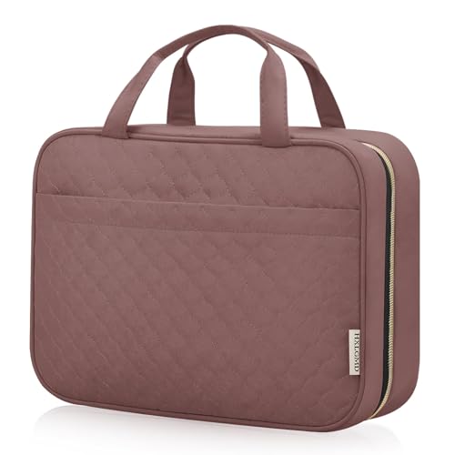 HXLGMD Travel Size Toiletry Bag for Women, Portable Cosmetic Bag with Hanging Hook, Travel Essentials Water-resistant Makeup Organizer for Accessories, Shampoo, Full-size Container, Toiletries - color: Rosewood, size: Large
