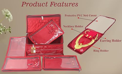 atorakushon Satin Makeup Pouches Cosmetic Necklace Earrings Jewellery Organizer For Women Maroon (Maroon) - color: Maroon