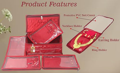 atorakushon Satin Makeup Pouches Cosmetic Necklace Earrings Jewellery Organizer For Women Maroon (Maroon) - color: Maroon