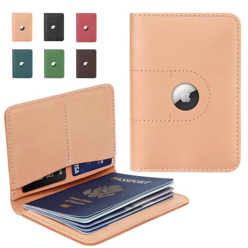 ALLIVE Passport Holder for Travel, Genuine Leather Passport Cover Wallet with AirTag Slot for Women and Men, Travel Must Haves Airport Essentials, Travel Gifts, Beige - color: Beige, style: With Airtag Holes