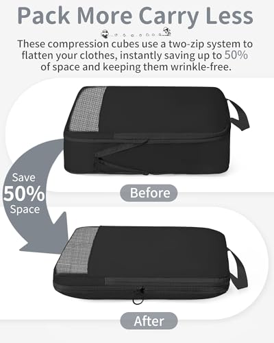 11-Piece Expandable Compression Packing Cubes, Travel Luggage Organizers Set for Suitcase, Lightweight Fabric Packing Bags for Travel Essentials Black - color: Black