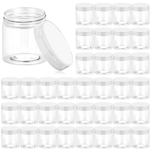 Eternal Moment 36 Pack 4 OZ Plastic Jars Round Clear Cosmetic Container Jars with Clear Lids, Perfect for Lotion, Slime，Cream, Ointments, Makeup, Eye Shadow, Samples, Pot, Travel Storage - color: Clear Lid, size: 4 Ounce