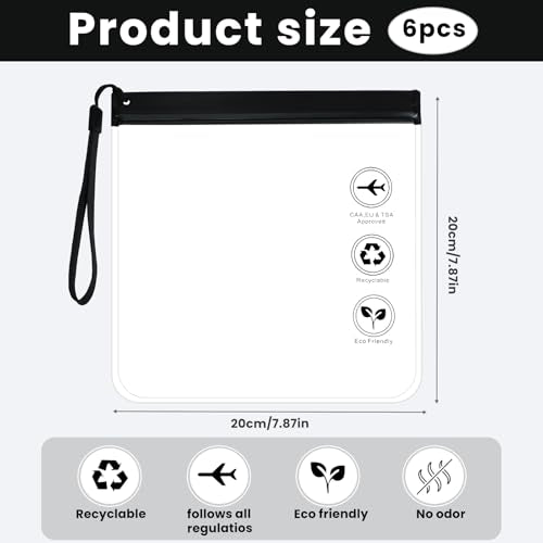 6 Pcs TSA Approved Clear Travel Toiletry Bag, Makeup Cosmetic Bag Organizer with Zipper Carry on Airline Airport Travel Accessories, PVC Makeup Bags