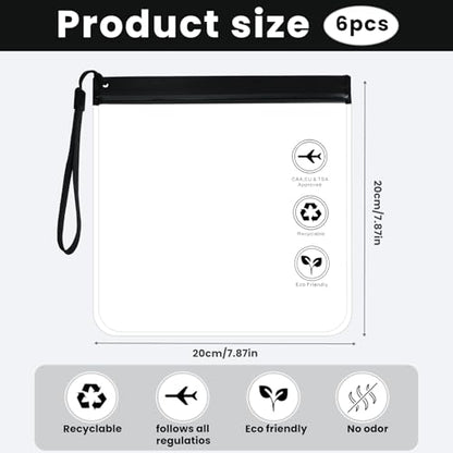 6 Pcs TSA Approved Clear Travel Toiletry Bag, Makeup Cosmetic Bag Organizer with Zipper Carry on Airline Airport Travel Accessories, PVC Makeup Bags