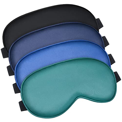 BBTO 4 Pcs Silk Sleep Eye Masks Smooth Soft Satin Eye Covers with Adjustable Strap Blindfold for Sleeping Blocking Out Lights Travel Relaxation (Royal Blue, Dark Green, Navy Blue, Black) - color: Royal Blue, Dark Green, Navy Blue, Black