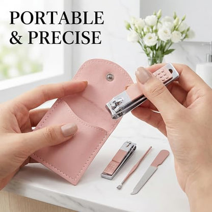 Nail Clippers for Women, 4pcs Rose Gold Professional Stainless Steel Nail Clipper Set with Portable Mini Nail Care Tools for Daily Fingernail Grooming and Travel Manicure Set