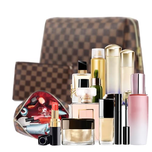 BAGCRAZY Large Makeup Bag, Travel Cosmetic Bag Set 2 Pack, Waterproof PU Leather Toiletry Bag for Women, Portable Makeup Organizer for Travel and Daily Use