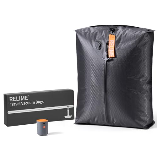 Relime Classic Series Vacuum Bags for Travel Luggage with Wireless Pump, Compression Bags for Carry On Suitcases and Backpack, Vacuum Seal Packing cube for Cloth Packing (1PC + PUMP) - color: 1PC Gray