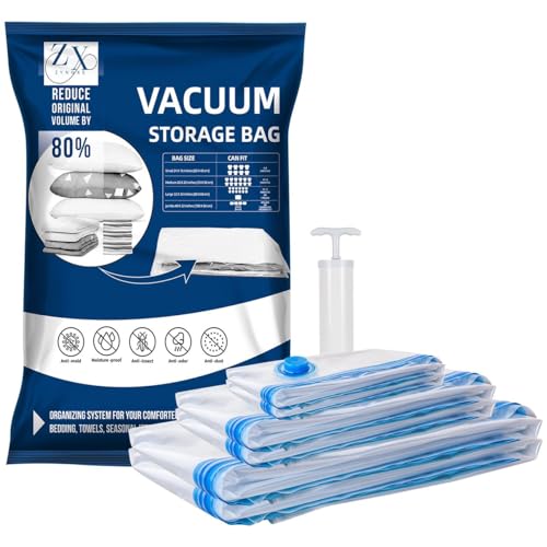Vacuum Storage Seal Bags-Jumbo Vacuum Packing Bags with Pump for Travel, Clothes, Bedding & Blankets-Reusable Compression Travel Vacuum Bag Set | Space Saver Bags (2L+2M+2S) - size: 2L+2M+2S