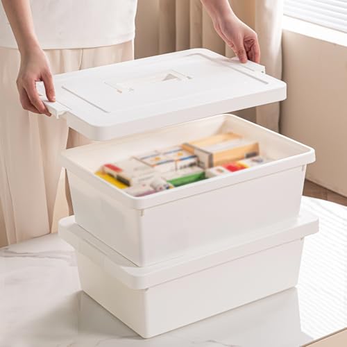 YUNGSHY White Plastic Multipurpose Portable Storage Container Bins Handled Organizer Storage Box with lids Storage Containers and Durable Nestable Closet, Garage, Totes (white, 15Qt. -2Pack) - size: 15Qt. -2Pack with handle