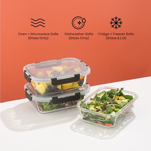 JoyJolt Glass Food Storage Containers with Lids. 5 Pack Glass Meal Prep Containers Reusable 35oz Single Compartment Airtight Container Set. Lunch Containers for Adults and Kitchen Storage Containers - color: Black