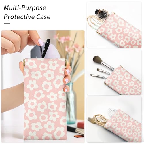 Glasses Case Soft, Eyeglass Cases for Women Portable Squeeze Top PU Leather 2 Pack Glasses Pouch with Cleaning Cloth - color: 2pcs Pink Flowers+blue Flowers