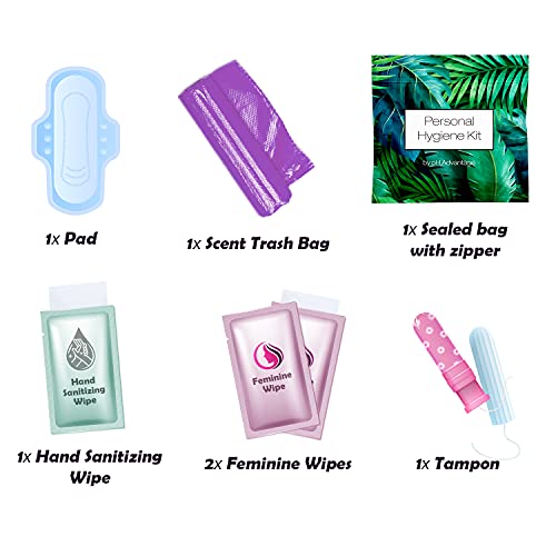 Menstrual Kit All-in-One | Convenience on The Go | Single Period Kit Pack for Travelling, Tweens & Teenagers | Individually Wrapped Feminine Hygiene Products (Green Ferns) - color: Green Ferns