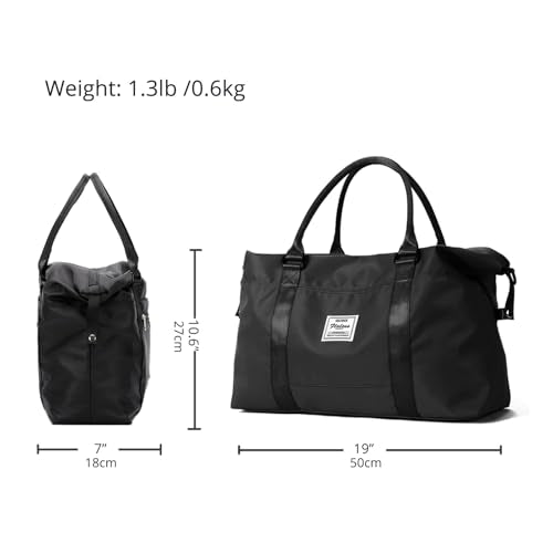 Travel Gym Bag for Women, LANBX Tote Bag Carry on Luggage Sport Duffle Weekender Overnight Bags with Wet Pocket (Black) - color: Black