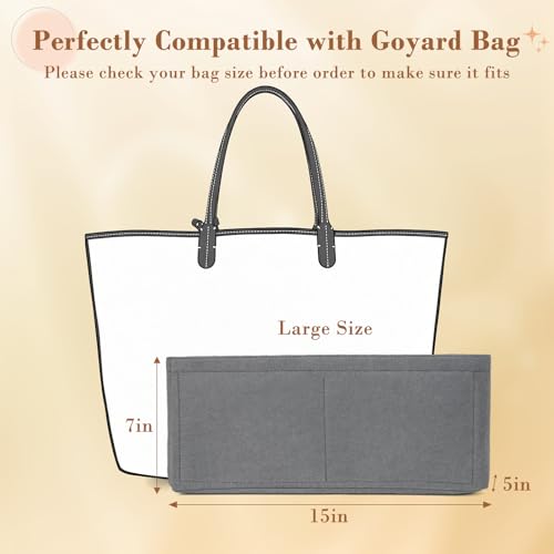 Organizer Insert Compatible with Goyard | Large Size(15"*5"*7"),Zipper Dividers for Inside Purse,Muiti-Pockets,Felt Fabric