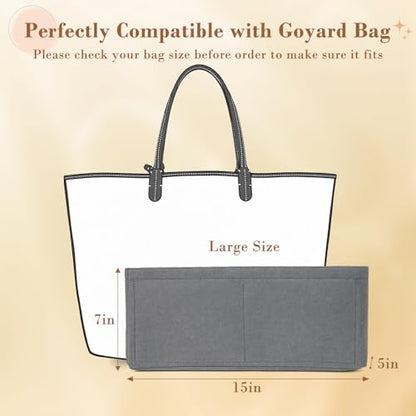Organizer Insert Compatible with Goyard | Large Size(15"*5"*7"),Zipper Dividers for Inside Purse,Muiti-Pockets,Felt Fabric