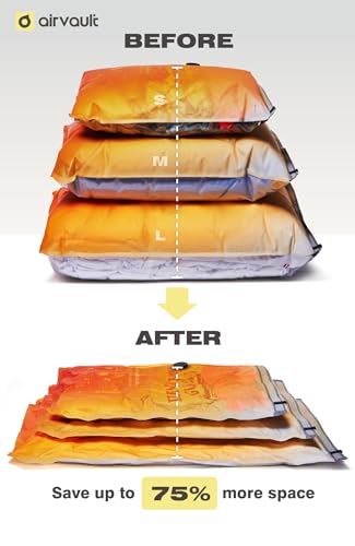 AirVault Vacuum Storage Bags for Travel & Home - Space Saver Compression Packing Bags Set for Clothes, Blankets & Seasonal Storage, Small (2), Medium (4), Large (4) (Orange,10-Pack Combo) - style: 10-Pack | Combo (S/M/L)