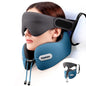 Inspireyes Neck Pillow, Travel Pillow with Seat Strap, 3D Sleep Mask, Dual Support Neck and Head, High Supportive Foam Airplane Pillow for Long Flight, Stop Bobblehead Travel Essential, Lake Blue - color: Cyan