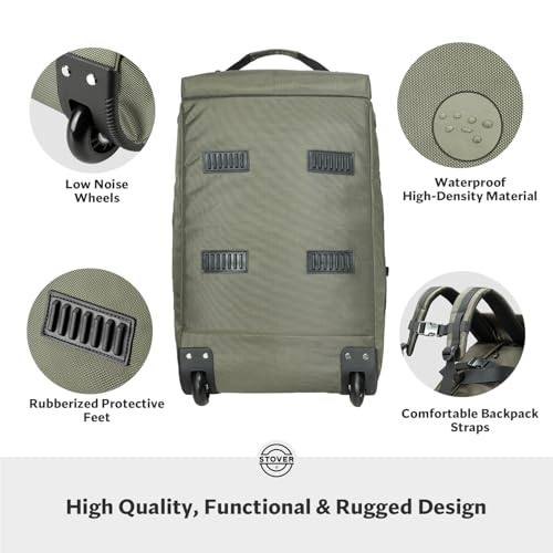 STOVER 45/80/100L Carry-On Rolling Duffel Bag with Wheels, Medium Durable Travel Duffle w/Toiletry Bag, Packable, Foldable with Shoulder Straps- Use as Luggage or Backpack, Men/Women (Green) - color: Green